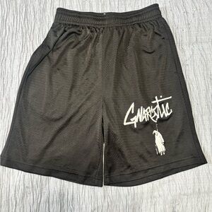 Black Men’s Athletic Mesh Shorts with White Graphic